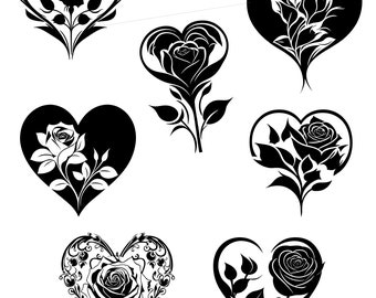 Rose Heart SVG Bundle: Floral Silhouette Clipart for Cricut (Digital Download)