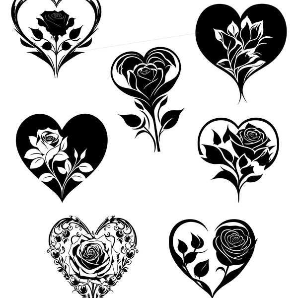 Rose Heart Bundle svg, Heart with Rose svg, Floral heart svg, cut file for cricut, rose svg, heart svg, PNG, Dxf, Jpeg, Eps, Psd