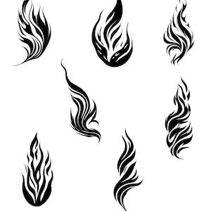 火炎バンドル SVG ベクター、7 つのミニマルな火炎シルエット PNG クリップアート付き、商業利用に最適、クラフト プロジェクトに最適