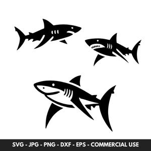 Shark SVG Bundle - 3 Shark Fish Vector Arts, Sea Creature Silhouette, Printable Shark PNG and Clipart - svg, dxf, png, jpg, eps - Cut Files