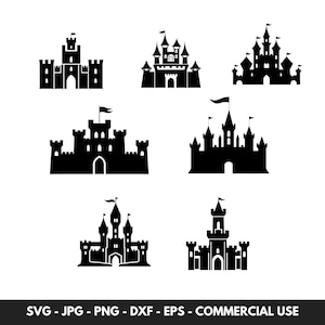 Castle SVG Bundle With 7 Magical Park Princess Castle Vector Clipart Silhouette PNG Cut Files Ideal For DIY Projects And Gifts For Kids
