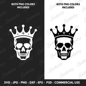 Skull And Crown SVG Vector And Skull Silhouette PNG Clipart Illustration, Skull of the King PNG, Unique Gift For Him and For Royal Lovers