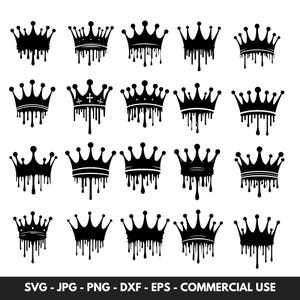 Paquete de vectores SVG de corona que gotea y archivo de corte PNG de corona de rey, reina y princesa que gotea, dxf, jpg, eps Regalos de boda para la pareja