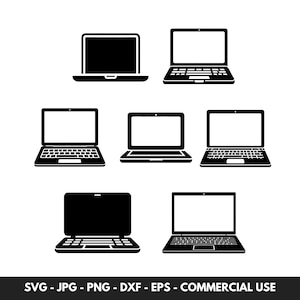 Ensemble de vecteurs SVG pour ordinateur portable avec 7 silhouette de clipart pour ordinateur portable PNG coupe fichier téléchargement numérique instantané IdealGift pour amateur de technologie et amateur d'ordinateurs portables