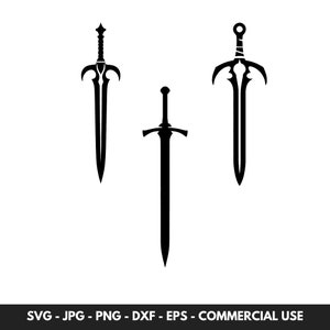 Sword SVG Vector Bundle With 3 Knight Sword Clipart Silhouette PNG Digital Download Ideal for Cut Files for Cricut Gifts for History Lovers