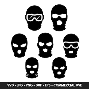 Skimasker SVG vectorbundel met 7 winter skimaskers ClipArt silhouet png-bestand knippen directe digitale download voor ambachtelijke projecten met winterthema
