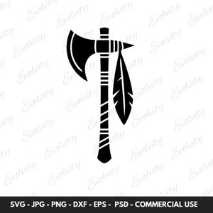 May include: A black silhouette of a tomahawk with a feather attached to the top. The tomahawk is a traditional weapon used by Native Americans.