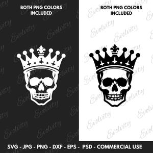 Skull With a King Crown SVG Vector Clipart and Skull Silhouette Illustration, Skull of the King PNG, Gifts for Him and For Royal Designs
