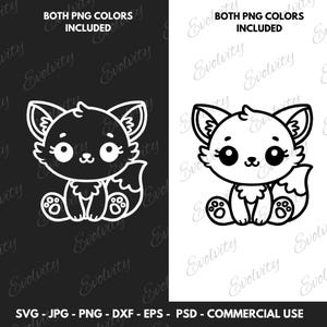 Art vectoriel SVG bébé mignon renard et silhouette d'animal des bois contour des cliparts PNG fichier coupé dans un style kawaii idéal pour les cadeaux et projets animaux