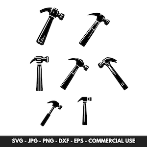 Hamer SVG-vectorbundel met 7 klusjesman hamer clipart silhouet PNG gesneden bestand digitale download ideaal voor ambachtelijke projecten als ontwerpbron