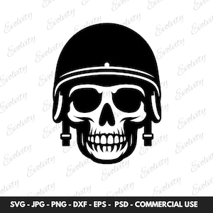 Skull With Helmet SVG Vector and Skull Silhouette PNG Clipart Cut File Illustration Ideal for DIY Halloween Projects and Gifts for Him
