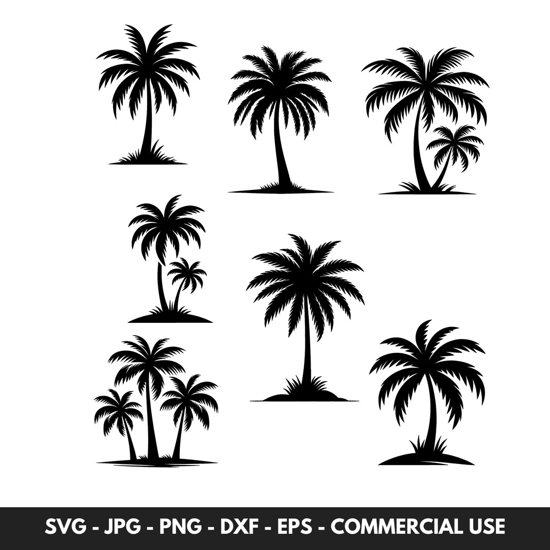 Palm Tree SVG Bundle: Silhouette Clipart for Summer (digital Download ...