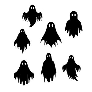 Scary Ghost SVG Bundle With 7 Cute & Spooky Ghost Silhouettes And Boo Clipart PNG Great For Halloween Gift for Friends, Her or Him