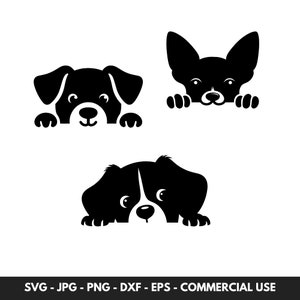 Ensemble de vecteurs SVG Peeking Dog avec 3 cliparts de silhouette de chien mignon PNG pour le téléchargement numérique instantané et idéal comme cadeau pour les amoureux des chiens