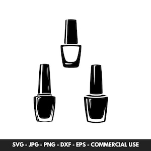 May include: Three black nail polish bottles with caps. The bottles are in a triangular formation.