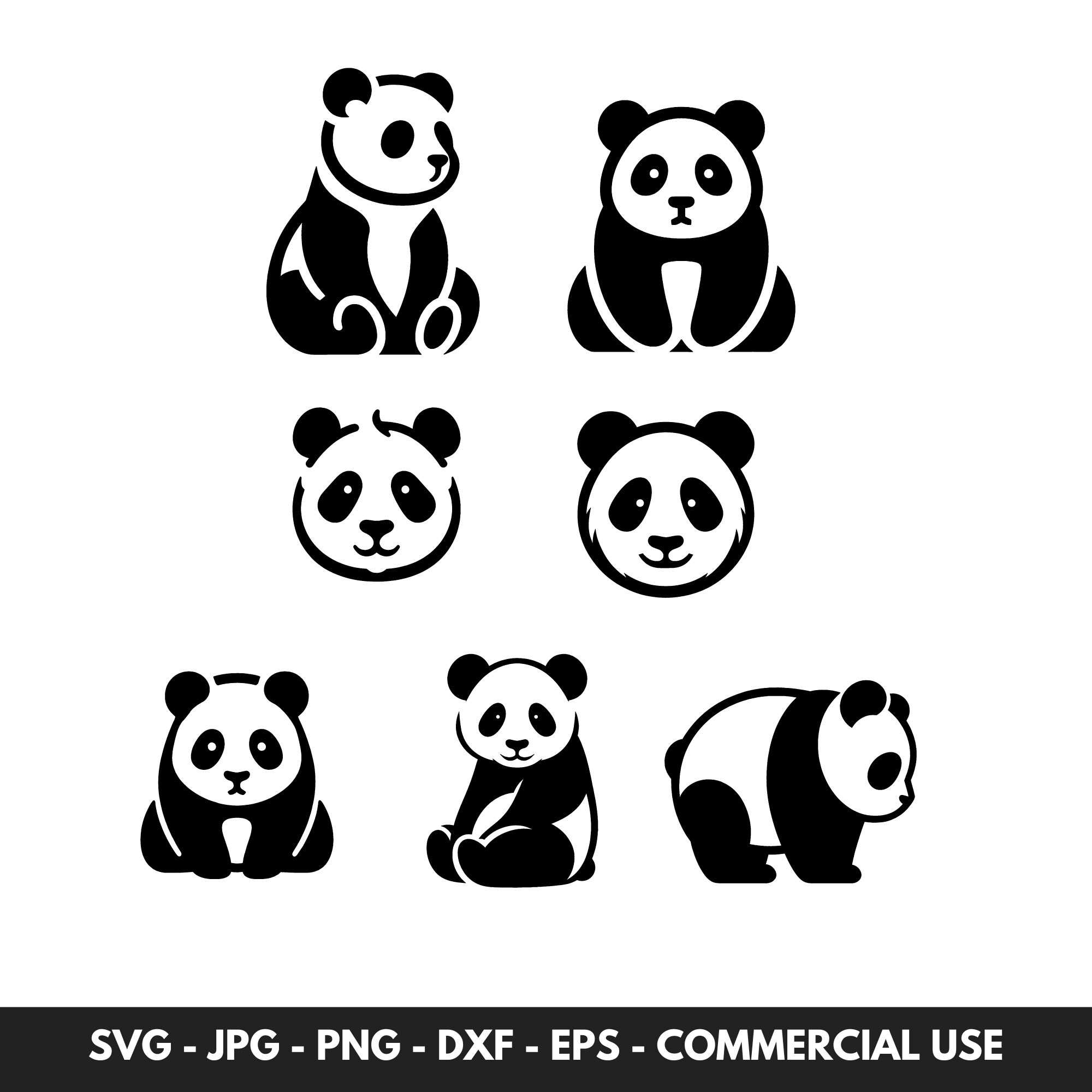 Panda SVG Bundle, 7 Panda Vectors, Cute Panda Clip Art, Panda ...
