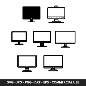 Ensemble de vecteurs SVG pour écran avec 7 Pc silhouette des cliparts pour écran PNG coupe fichier téléchargement numérique instantané idéal comme cadeau tech pour lui