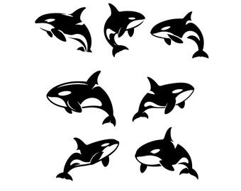 Orca Whale SVG Bundle: Silhouette Clipart, Marine PNG Cut File (Digital Download)