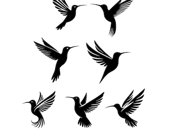 Hummingbird Silhouette SVG Bundle: Flying Bird Clipart (Digital Download)