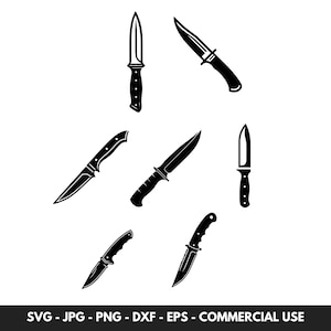Bundle de vecteur SVG couteau avec 7 couteaux Clipart Silhouette fichier PNG pour téléchargement numérique instantané, idéal pour les projets d'artisanat DIY, cadeau pour Hime