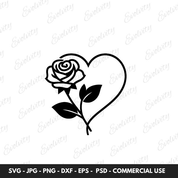 Romantic Rose Heart PNG, Flower Clipart, Rose and Heart PNG, Heart Rose Clipart, Ideal for DIY Crafts & Anniversary Gift Decorations