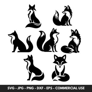 Paquete de vectores SVG de zorro con 7 siluetas de animales del bosque de zorros, clipArt, archivo de corte PNG, descarga digital, perfecto para proyectos de manualidades con animales, regalos