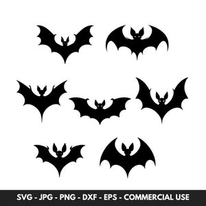 Pakiet Bat SVG Vector z 7 sylwetkami latającego nietoperza Clipart PNG Wytnij plik Cyfrowe pobieranie Idealny jako prezent na Halloween Prezent dla niego i dla niej