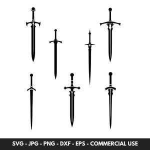 Sword SVG Vector Bundle With 7 Sword Clipart Silhouette PNG Cut File Digital Download Perfect for Medieval Craft Projects Gifts For Him