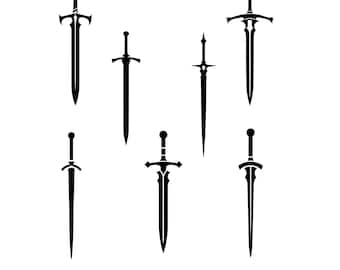 Svärd SVG Vektor Bundle: Medeltida Clipart Silhuett (Digital Nedladdning)