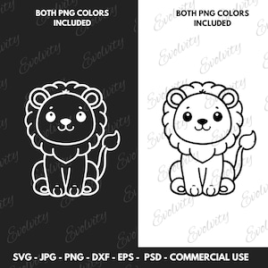 Uroczy Lew SVG Wektorowa Sztuka Siedzący Lew Clipart PNG I Sylwetka Głowy Lwa Zoo Zwierzę Plik Cięcia Idealny dla Projektów Zwierzęcych Prezenty Dla Dzieci
