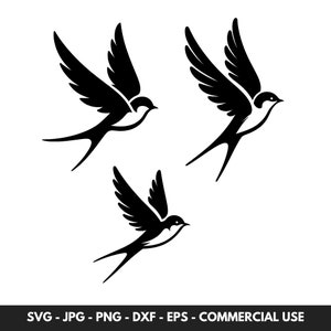 Bundle de vecteur SVG hirondelle avec 3 oiseaux mignon Silhouette Clipart PNG téléchargement numérique idéal oiseaux artisanat projets cadeaux pour les amoureux des animaux