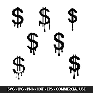Dripping Dollar Sign SVG Bundle: USD Currency Clipart (Digital Download
