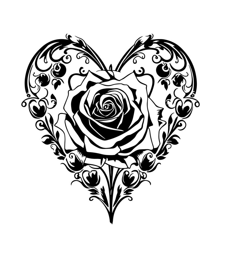Rose Heart Bundle Svg, Heart With Rose Svg, Floral Heart Svg, Cut File