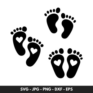 Baby Fußabdrücke SVG Vektor Bundle mit 3 Baby Füße Silhouette PNG Clipart Ideal für Schwangerschaft Projekte oder Geschenke für Babys ersten Geburtstag