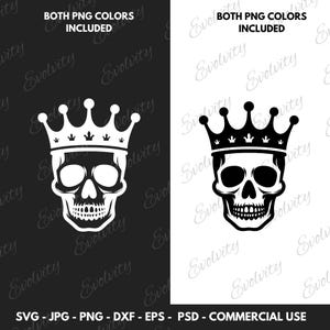 Skull With Crown SVG Vector and Royal Skull Face Silhouette PNG Clipart Cut File Illustration Ideal for DIY Cool Projects and Gifts for Him