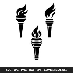 Paquete de vectores SVG de antorcha con 3 siluetas de antorchas deportivas, clipart PNG, descarga digital instantánea, ideal para proyectos de manualidades deportivas y regalos para él