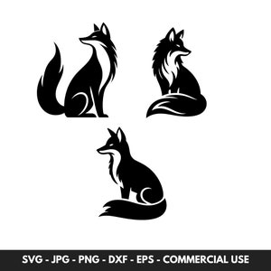 Bundle de vecteur SVG renard avec 3 animaux des bois mignon renard Silhouette Clipart PNG téléchargement numérique instantané cadeau idéal pour les amoureux des animaux