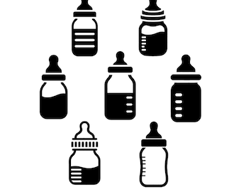 Baby Bottle SVG Bundle, Baby Shower Clipart, Silhouette Cut Files for Cricut