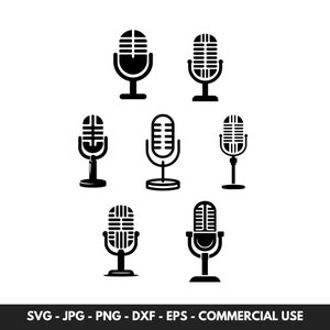 Microphone SVG Vector Bundle With 7 Microphone Clipart Silhouette PNG Cut File Instant Digital Download Ideal Tech Gift For Him