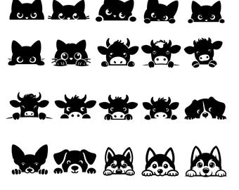Peeking Animals SVG Bundle, Funny Animal Silhouettes (Digital Download)