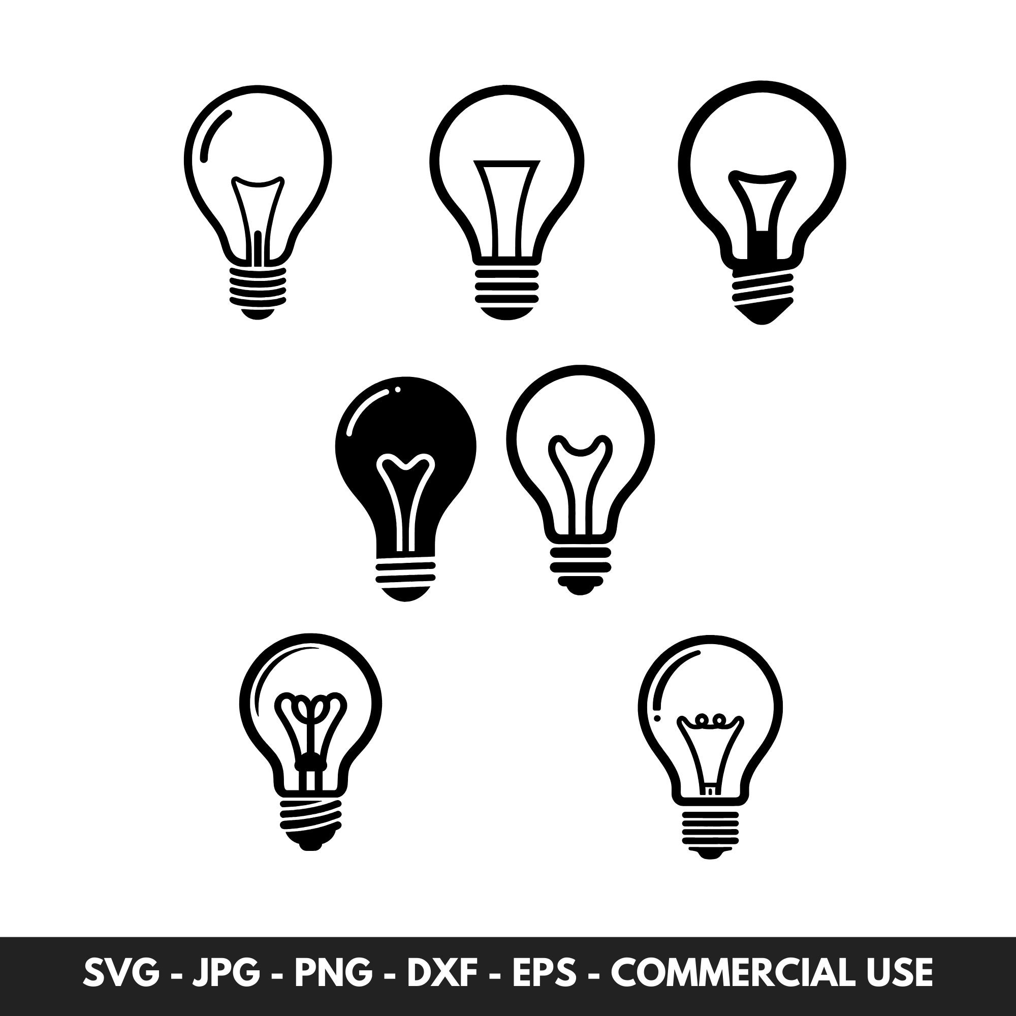 Light Bulb SVG Bundle, 7 Light Bulb Vectors, Lightbulb Clipart, Light