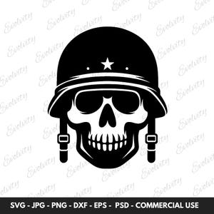 Skull With Army Helmet SVG Vector and Skull Silhouette PNG Clipart Illustration, Ideal Gift For Army Lovers and Unique Gifts for Him