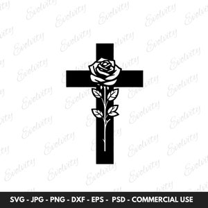 Croix avec vecteur SVG Rose et foi religieuse Silhouette Clipart PNG coupe fichier, clipart croix, téléchargement numérique pour fichiers coupés, cadeau Cool