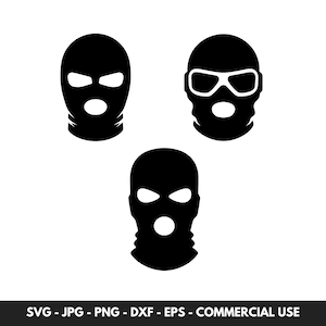 Skimasker SVG-vectorbundel met 3 wintermaskers silhouet clipart PNG Instant digitale download, ideaal voor ambachten en cadeaus voor de winter