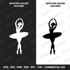 Oferta de archivo de corte de clipart PNG de silueta de niña bailando y vector de bailarina SVG para proyectos de manualidades de baile y regalos para ella y amantes de los bailarines