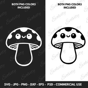 Art vectoriel SVG champignon et champignons mignons Silhouette Clipart PNG dans un fichier de coupe boisé de Style kawaii idéal pour les projets floraux et les cadeaux pour les enfants