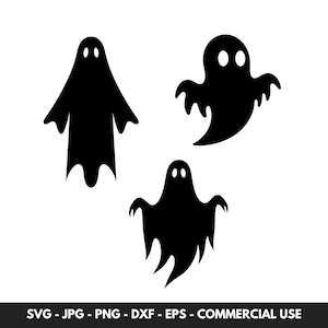Cute Ghost SVG Vector Bundle With 3 Scary Cute Boo Silhouette PNG Clipart Perfect For Halloween Projects and Scary Gifts For Him or Her