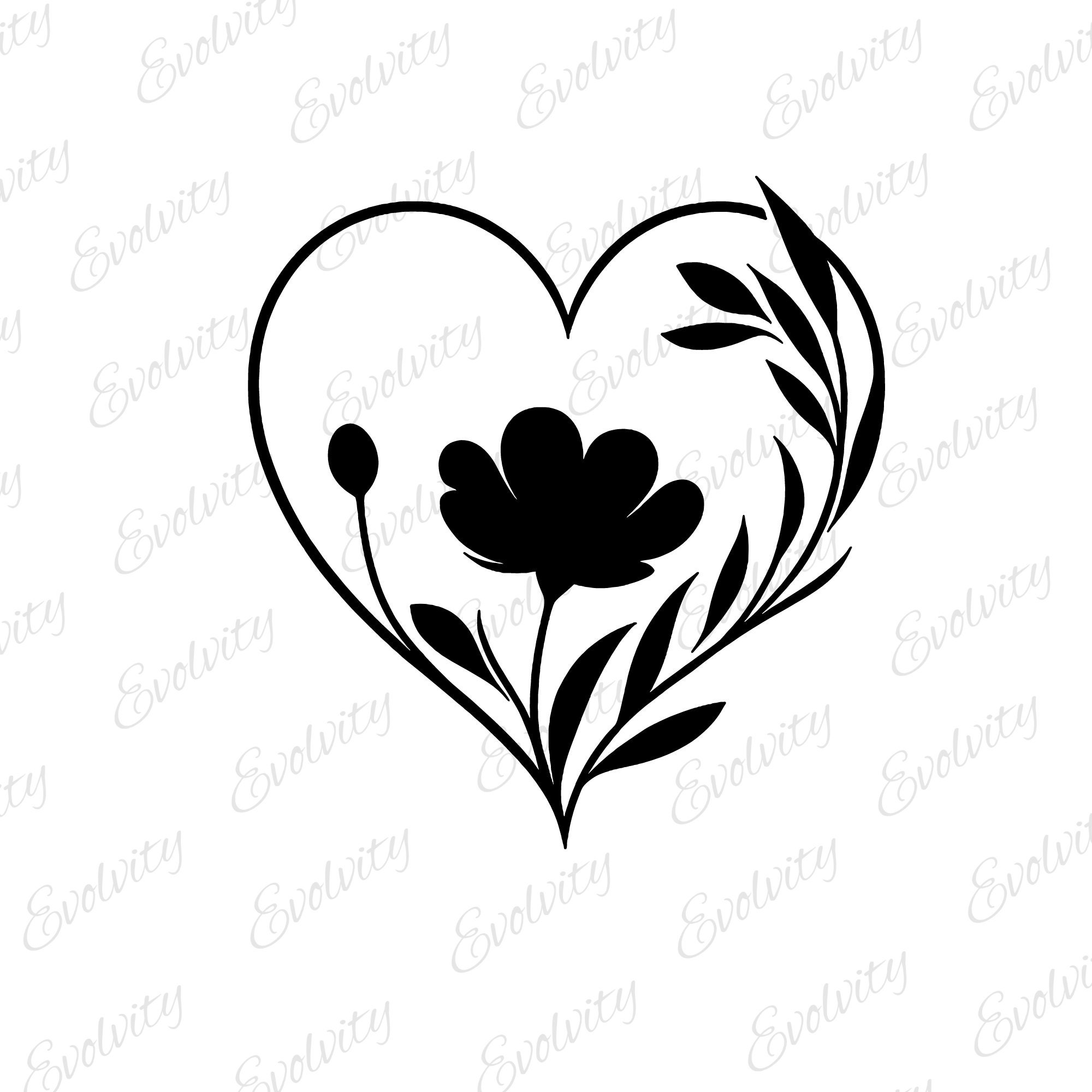 Floral Heart SVG Vector Bundle: Flower Silhouette Clipart (digital ...
