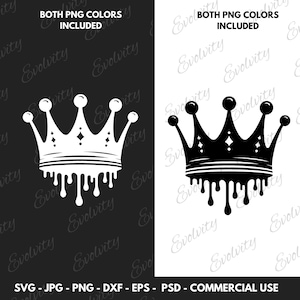 Kroplująca korona króla SVG wektor i sylwetka królewskiego monarchy Clipart plik do cięcia, Kroplująca korona PNG, Png, Dxf, Jpeg, Eps, Psd, użycie komercyjne