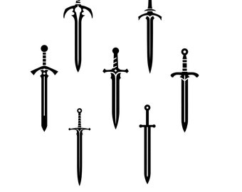 Svärd SVG-paket: 7 riddare svärd clipart silhuett (digital nedladdning)